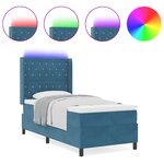 Lit à ressort vidaXL avec matelas et LED bleu foncé 100x200 cm en velours