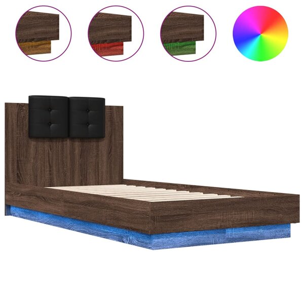 vidaXL Cadre de lit avec LED sans matelas chêne marron 90x190 cm