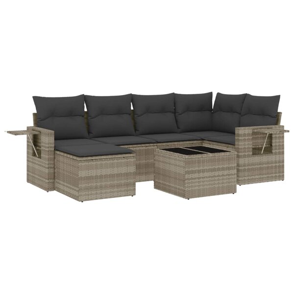 vidaXL Salon de jardin avec coussins 7 Pièces gris clair résine tressée