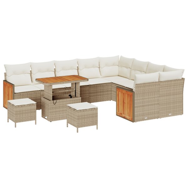Ensemble de canapés de jardin de 12 pièces avec coussins Beige Poly Rotin Acacia