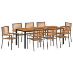 Ensemble repas 9 pièces vidaXL en poly rotin gris avec bois d'acacia