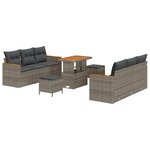 Ensemble de 9 Pièces de Canapé de Jardin avec Coussins Rattan Poly Gris Acacia