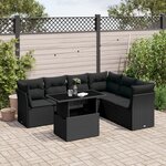 vidaXL Salon de jardin 7 Pièces avec coussins noir résine tressée