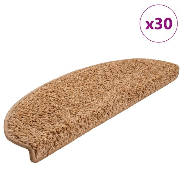 vidaXL Tapis d'escalier 30 pièces 65 x 21 x 4 cm Beige Demi-rond Grand