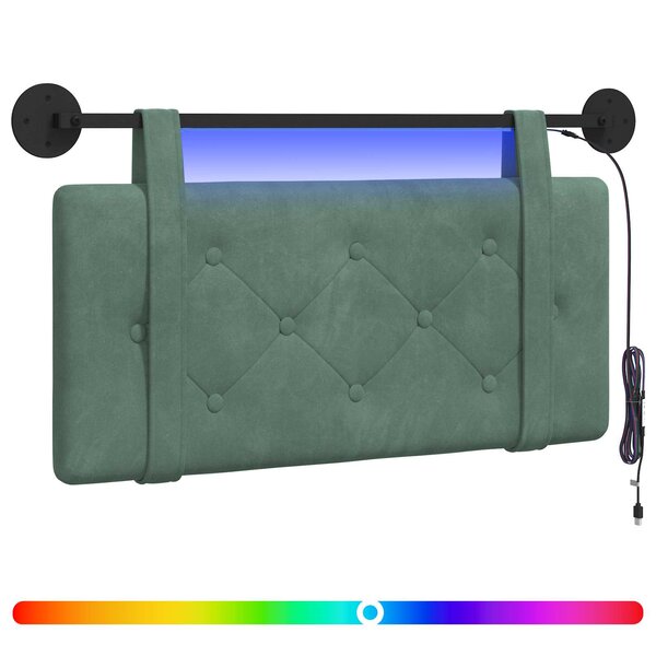 vidaXL Tête de lit suspendue Avec lumière LED Vert Mer Velours