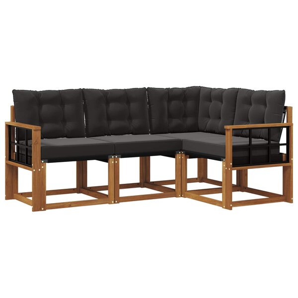 vidaXL Ensemble de canapés d'extérieur 4 pc Naturel et Noir