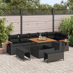 vidaXL Ensemble de canapé de jardin avec coussin 9 Pièces Noir