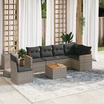 vidaXL Salon de jardin avec coussins 7 Pièces gris résine tressée