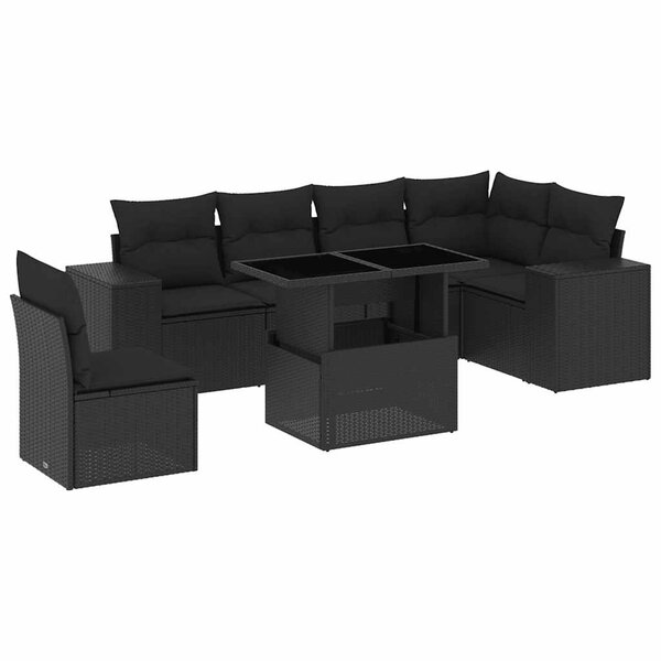vidaXL Salon de jardin 7 Pièces avec coussins noir résine tressée