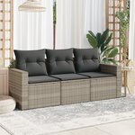 vidaXL Salon de jardin avec coussins 3 Pièces gris clair résine tressée