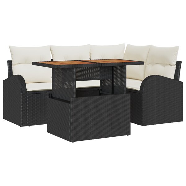 Ensemble de Canapés de Jardin 5 pièces avec coussins  Rattan Noir