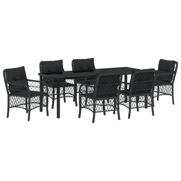vidaXL Ensemble de salle à manger jardin 7 pièces avec coussins en rattan noir