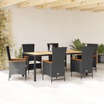 vidaXL Ensemble à manger de jardin coussins 7Pièces Noir Résine tressée