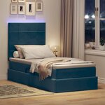 vidaXL Lit de rangement LED avec matelas Bleu foncé 90 x 200 cm
