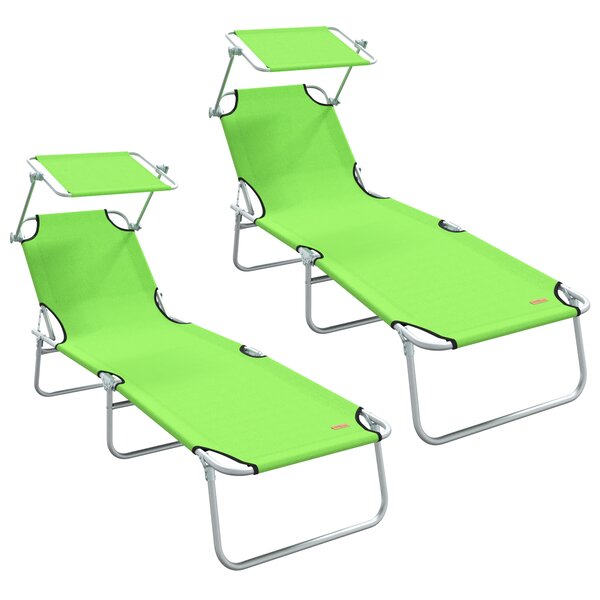 vidaXL Chaises Longues Pliantes 2 Pièces avec Auvent Vert Tissu Oxford 600D