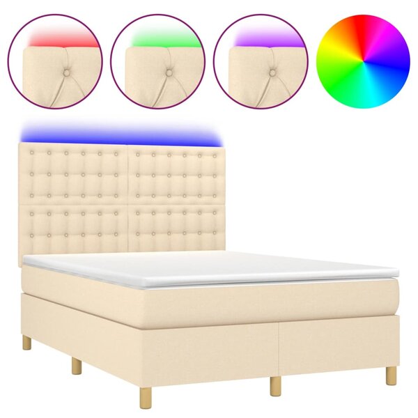 vidaXL Sommier à lattes de lit et matelas et LED Crème 140x190cm Tissu