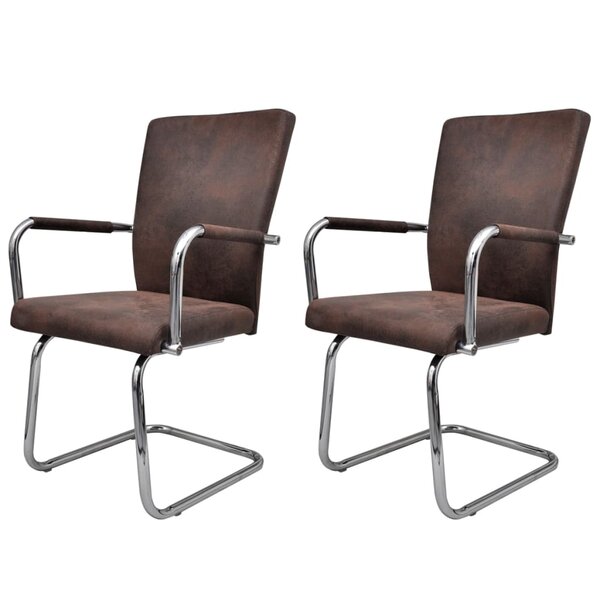 vidaXL Chaises à manger cantilever lot de 2 marron tissu cuir