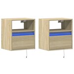 vidaXL Tables de chevet murales avec lumières LED 2 Pièces chêne sonoma