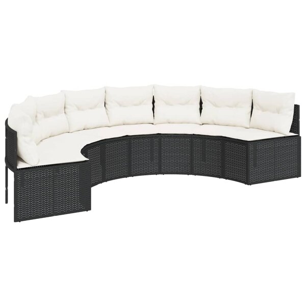 vidaXL Canapé de jardin avec coussins demi-rond noir résine tressée