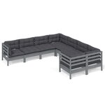 Salon de jardin meuble d'extérieur ensemble de mobilier 8 pièces avec coussins gris bois de pin solide 02_0017584