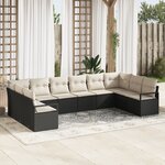 Set de canapé de jardin 10 pièces vidaXL avec coussins noir poly rattan