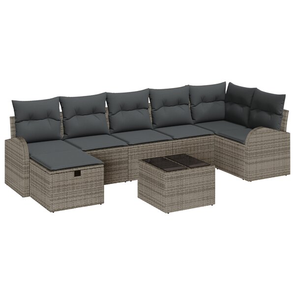 vidaXL Ensemble de canapé de jardin 8 pièces avec coussins gris poly rattan
