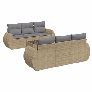 vidaXL Salon de jardin avec coussins 7 Pièces beige résine tressée