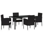 vidaXL Set de repas de jardin 5 pièces avec coussins en rattan polyester noir