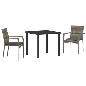 vidaXL Ensemble de 3 pièces de salle à manger de jardin avec coussins gris en poly rotin
