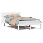 vidaXL Cadre de lit avec tête de lit blanche 135x190 cm en bois de pin massif.