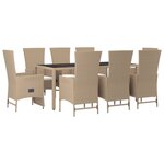 vidaXL Ensemble à manger de jardin et coussins 9 Pièces beige Poly rotin