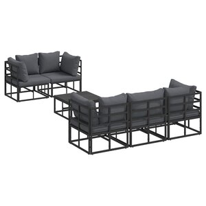 vidaXL Ensemble de canapé de jardin avec coussin 6 Pièces Noir Aluminium
