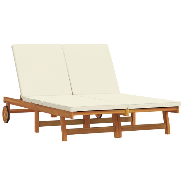 Chaise longue double vidaXL avec des roulettes et un coussin en bois d'acacia massif