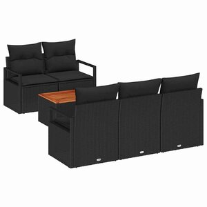 vidaXL Ensemble de canapé de jardin avec coussin 6 Pièces Noir Poly rotin