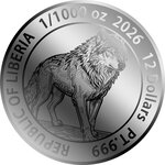 Monnaie CYBERPUNK GREY WOLF 1/1000 Oz Platine 12$ Liberia 2026 (PRÉCOMMANDE)