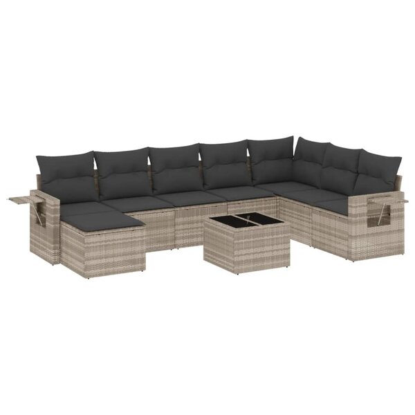 vidaXL Salon de jardin 9 Pièces avec coussins gris clair résine tressée