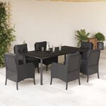 vidaXL Ensemble à manger de jardin coussins 7Pièces Noir Résine tressée