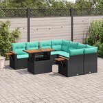 vidaXL Salon de jardin 9 Pièces avec coussins noir résine tressée