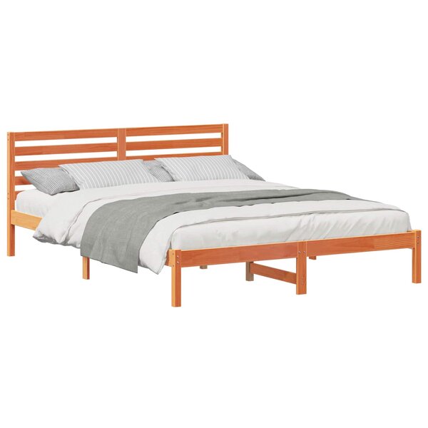 vidaXL Cadre de lit avec tête de lit Brun cire 160 x 220 cm Pin massif