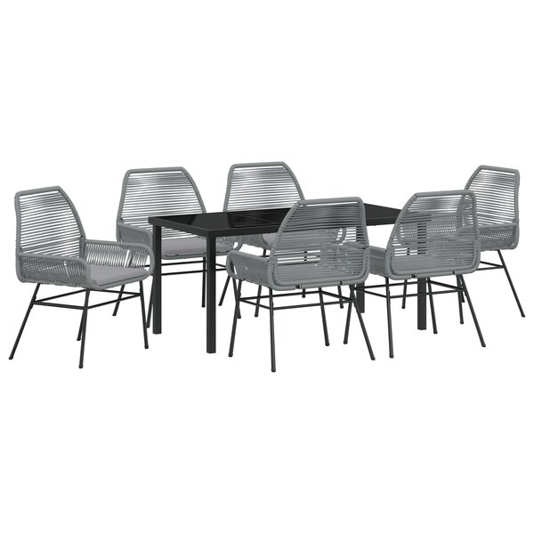 vidaXL Ensemble de Dining de Jardin 7 Pièces avec Coussins Gris en Rotin Poly
