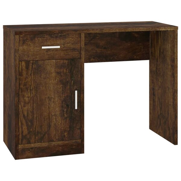 Bureau table poste de travail meuble d'ordinateur informatique étude avec tiroir et armoire chêne fumé 100 x 40 x 73 cm brun 02_0023451