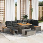 vidaXL Ensemble de canapé de jardin avec coussin 9 Pièces Gris