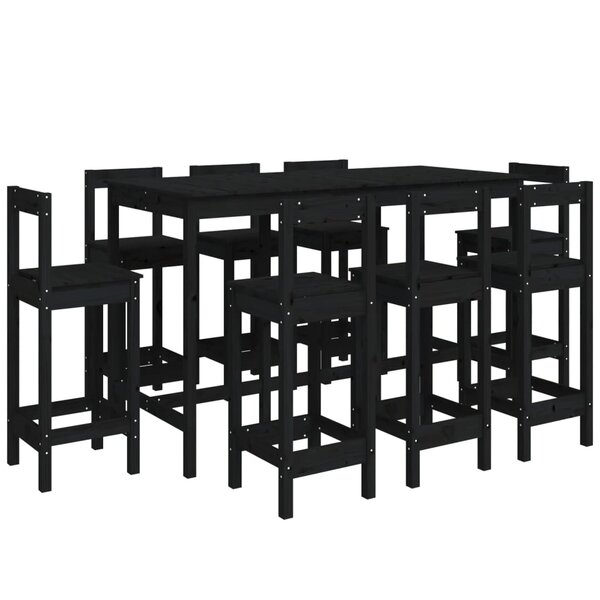 vidaXL Ensemble de bar 9 Pièces Noir Bois de pin massif