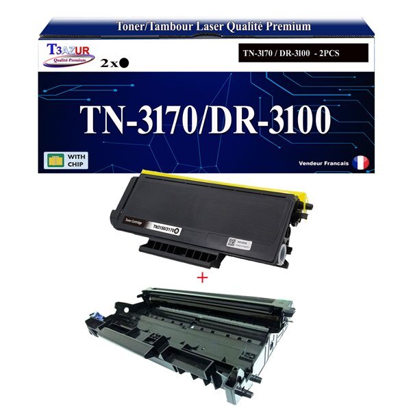 Kit Tambour+Toner compatibles avec Brother TN3170  DR3100 pour pour Brother HL-5240  HL-5240L  HL-5250DN  HL-5270DN  HL-5280DW Noir