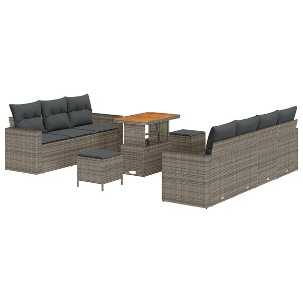 Ensemble de Canapés de Jardin 10 Pièces Avec Coussins Gris Poly Rattan Acacia