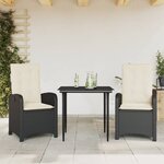 vidaXL Ensemble à manger de jardin avec coussins 3 Pièces Noir