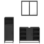 vidaXL Ensemble de meubles salle de bain 3 Pièces noir bois d'ingénierie