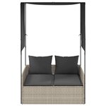 vidaXL Chaise longue double avec toit et rideaux gris clair poly rotin