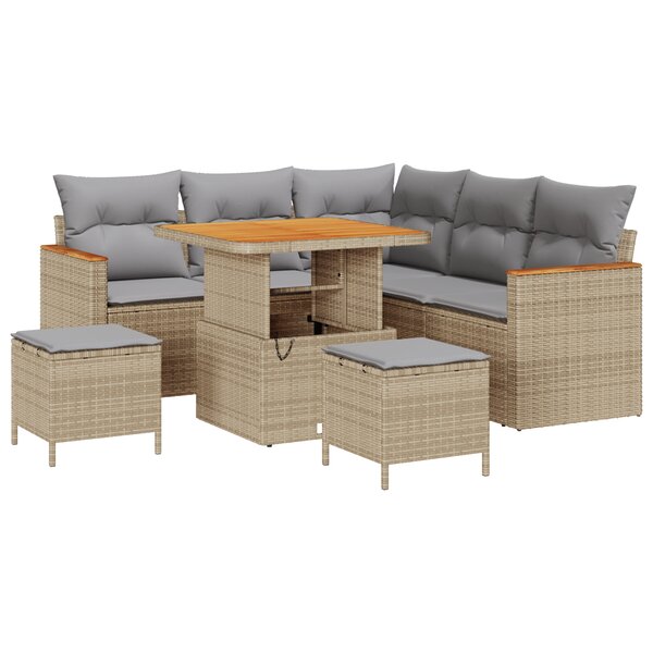 Ensemble de Canapés de Jardin 8 Pièces avec Coussins Beige Rattan Poly Acacia