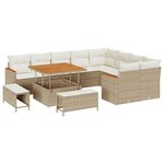 Ensemble de canapé de jardin 12 pièces avec coussins beige poly rattan acacia